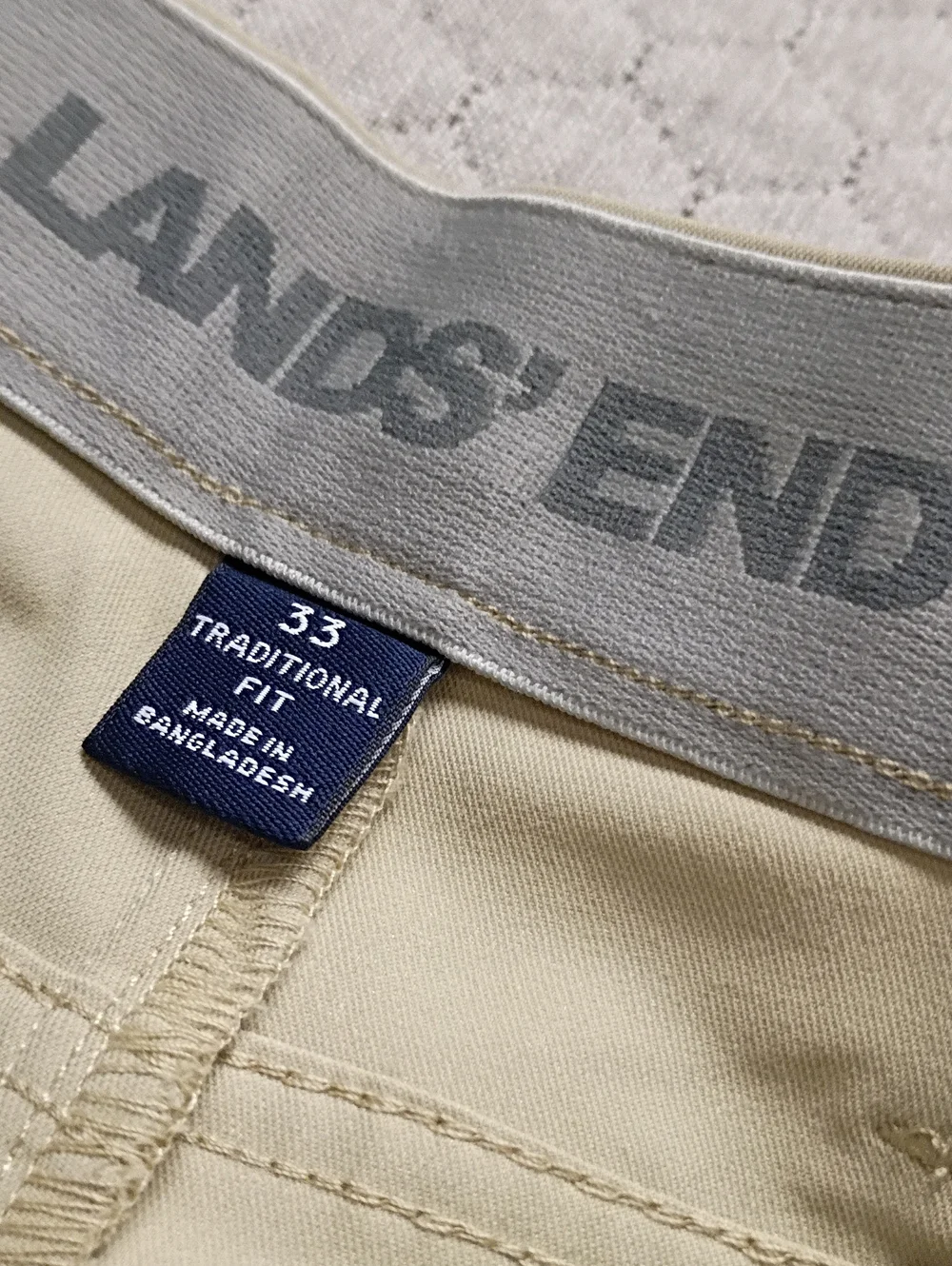 Land's End Chino Pant 33x31 Khaki Performance Fabric Traditional Fit NEW